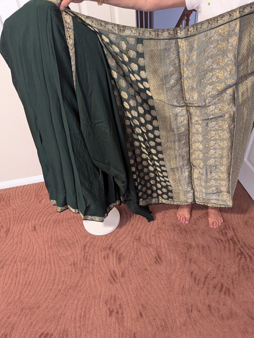 Emerald Green Saree with Gold Brocade Border